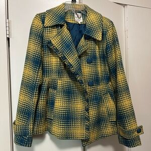 Tulle Plaid Tweed Pea Coat